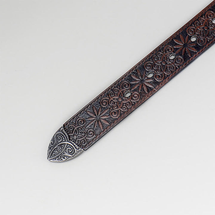 Women's Western Cowgirl Embossed Floral Brown Leather Belt - image 4