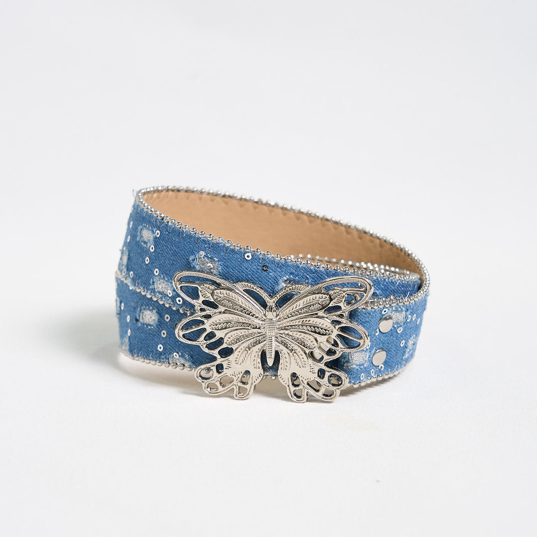 Women's Denim Butterfly Buckle Leather Belt - image 1