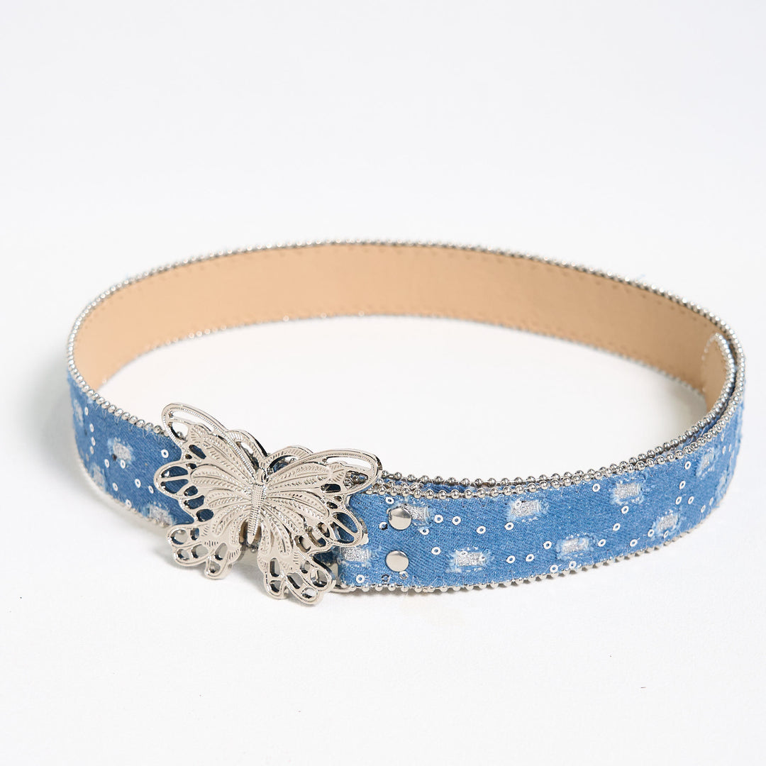 Women's Denim Butterfly Buckle Leather Belt - image 4