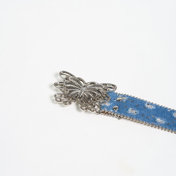 Women's Denim Butterfly Buckle Leather Belt - image 6