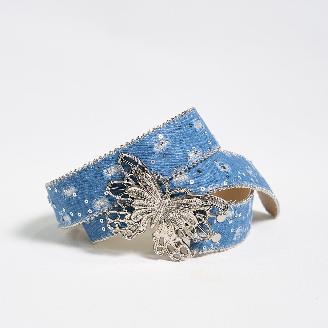 Women's Denim Butterfly Buckle Leather Belt - image 2