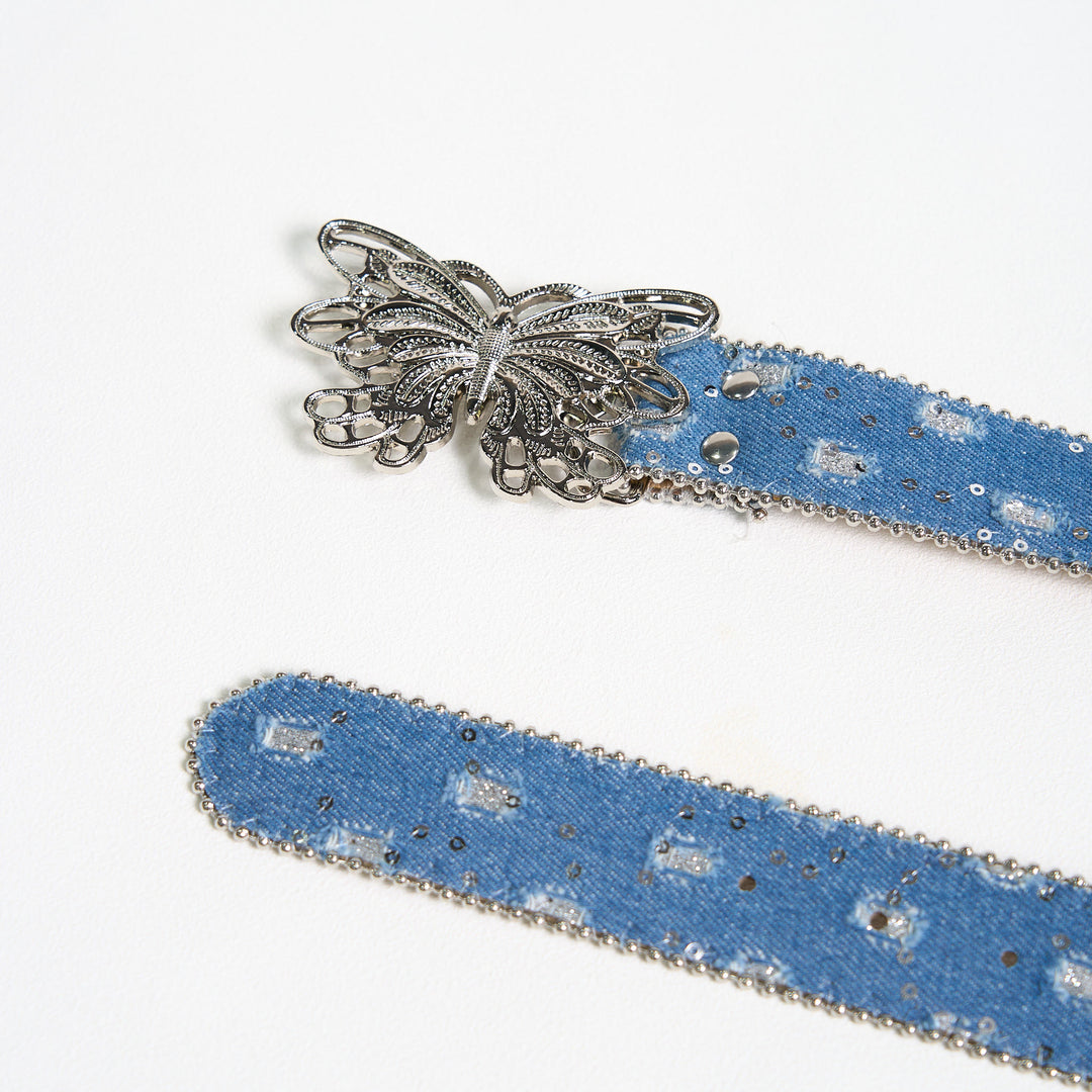 Women's Denim Butterfly Buckle Leather Belt - image 5