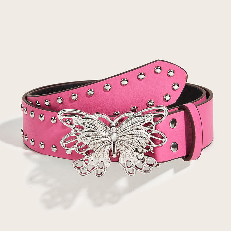 Women's Western Cowgirl Studded Butterfly Buckle Leather Belt