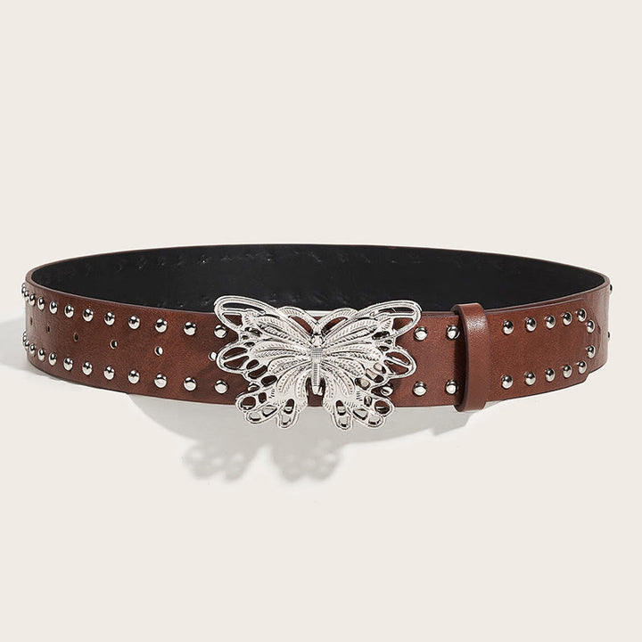 Women's Western Cowgirl Studded Butterfly Buckle Leather Belt