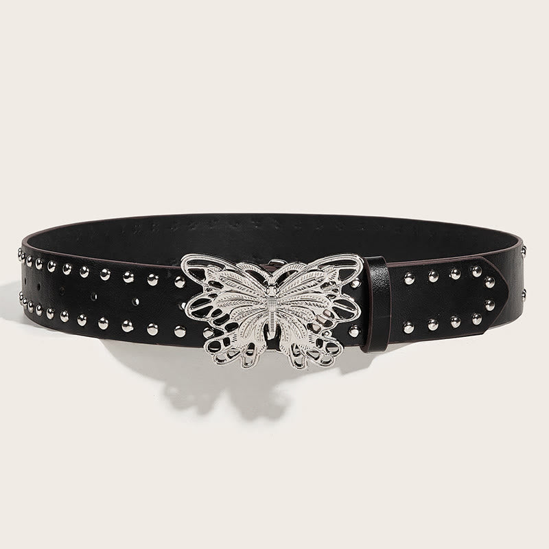 Women's Western Cowgirl Studded Butterfly Buckle Leather Belt