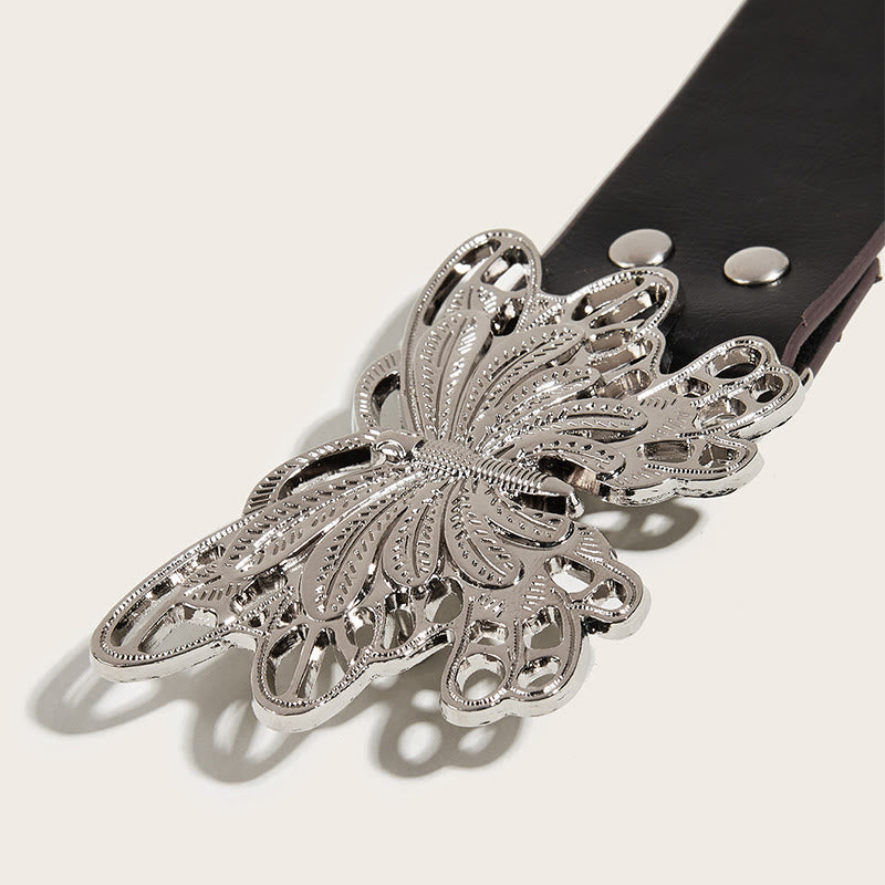 Women's Western Cowgirl Studded Butterfly Buckle Leather Belt