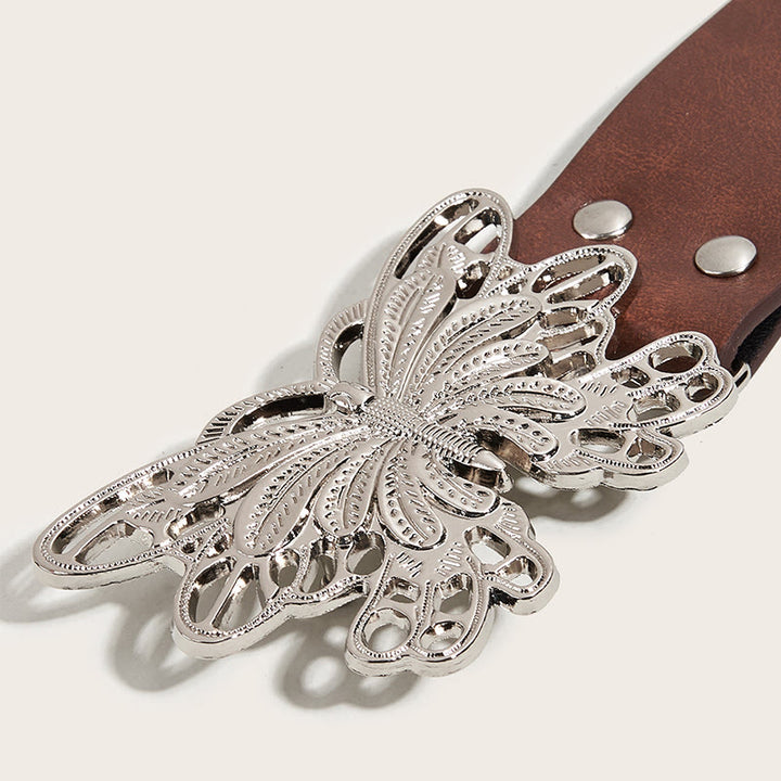 Women's Western Cowgirl Studded Butterfly Buckle Leather Belt - image 11