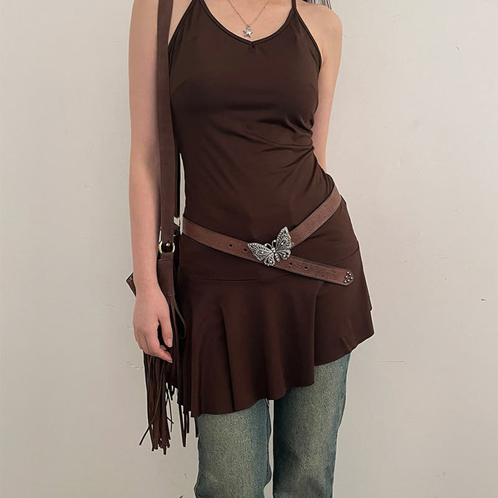 Women's Cowgirl Embossed Floral Butterfly Buckle Leather Belt - image 2