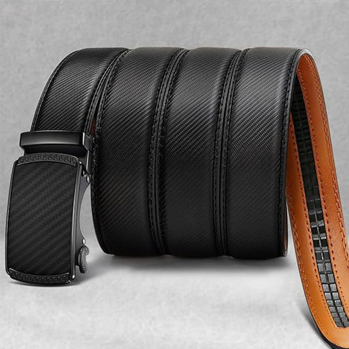 Men's Business Sliding Ratchet Geniune Leather Belt - Black - 42 - image 0