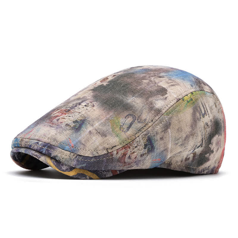 Graffiti Pattern Tie-dyed Newsboy Cotton Beret Hat