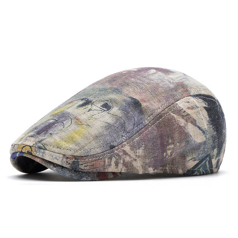 Graffiti Pattern Tie-dyed Newsboy Cotton Beret Hat