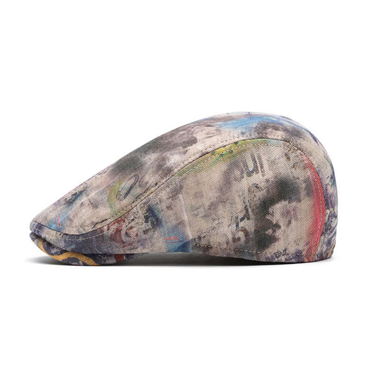 Graffiti Pattern Tie-dyed Newsboy Cotton Beret Hat