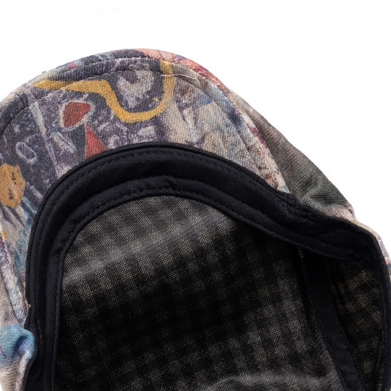 Graffiti Pattern Tie-dyed Newsboy Cotton Beret Hat