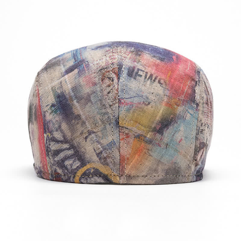 Graffiti Pattern Tie-dyed Newsboy Cotton Beret Hat