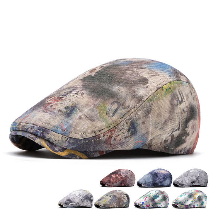 Graffiti Pattern Tie-dyed Newsboy Cotton Beret Hat