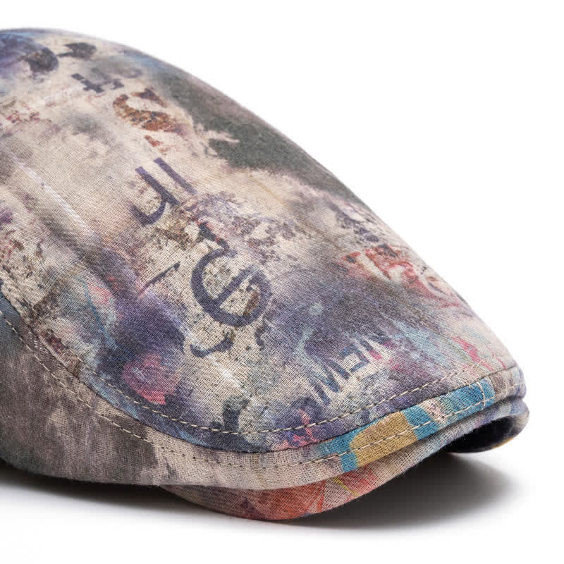 Graffiti Pattern Tie-dyed Newsboy Cotton Beret Hat