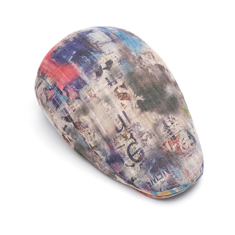 Graffiti Pattern Tie-dyed Newsboy Cotton Beret Hat