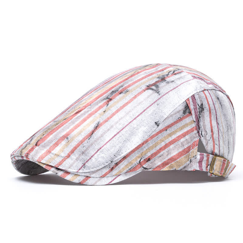 Striped Tie-dyed Graffiti Street Party Newsboy Beret Hat - Red - Adjustable (22"-24") - image 9