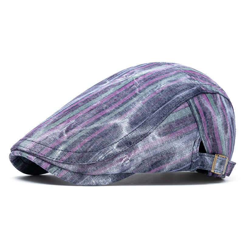 Striped Tie-dyed Graffiti Street Party Newsboy Beret Hat - Blue - Adjustable (22"-24") - image 2