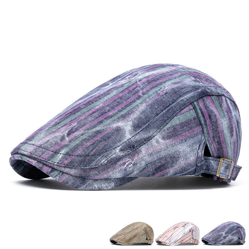 Striped Tie-dyed Graffiti Street Party Newsboy Beret Hat - image 0