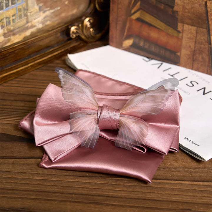 Men's Vintage Organza Butterfly Bow Tie Pocket Square Set - Pink - Bow Tie + Pocket Square - image 22