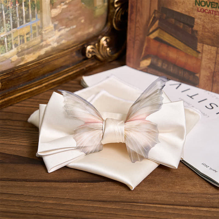 Men's Vintage Organza Butterfly Bow Tie Pocket Square Set