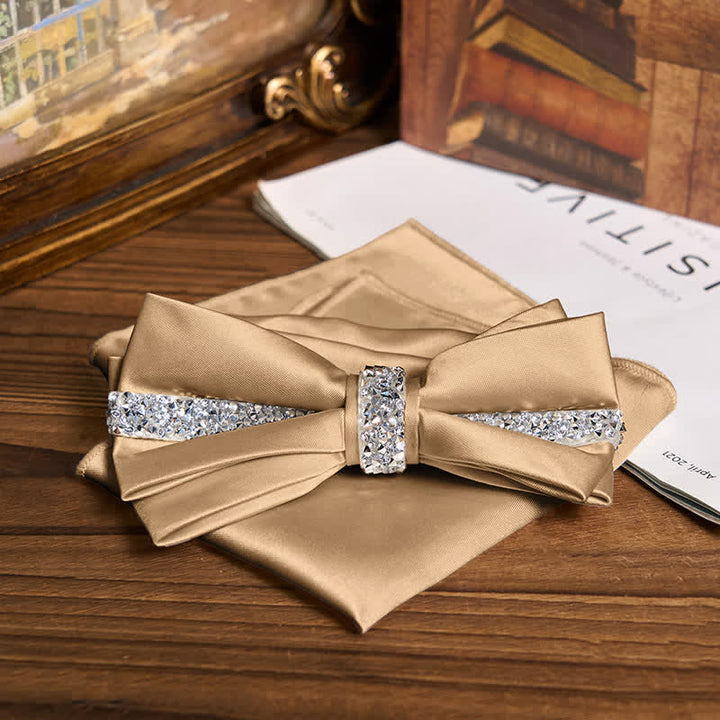Men's Shining Rhinestone Satin Bow Tie Pocket Square Set - Champange - Bow Tie + Pocket Square - image 26
