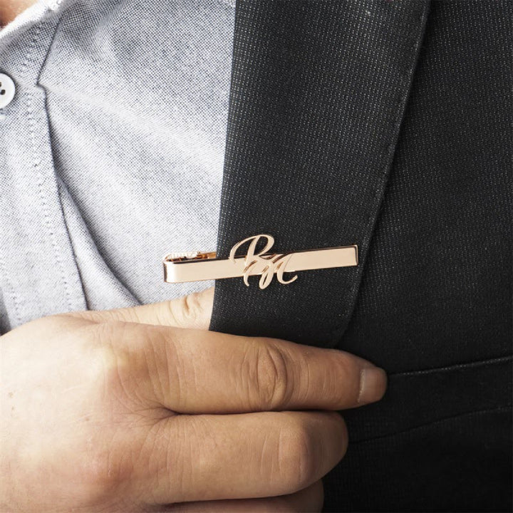 Custom Your Initial Letter Wedding Tie Bar For Neckties - Rose Gold - image 5