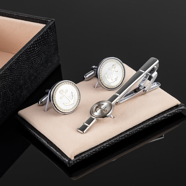 Anchor Tie Bar Cufflinks Set For Wedding Suit - Tie Bar+Cufflinks Set - image 0