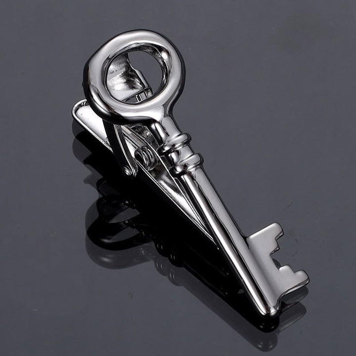 Gold Silver Key Tie Bar For Men's Wear - Silver - image 2