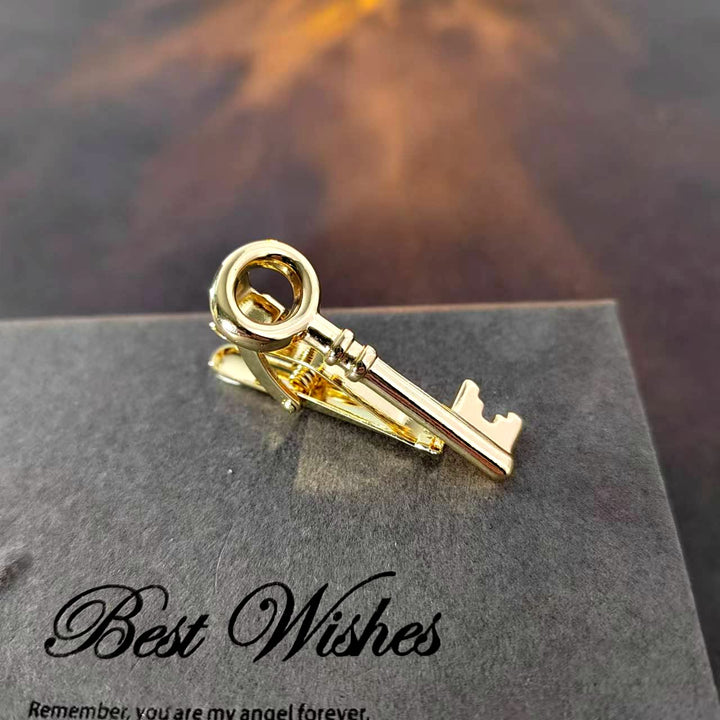 Gold Silver Key Tie Bar For Men's Wear - Gold - image 0