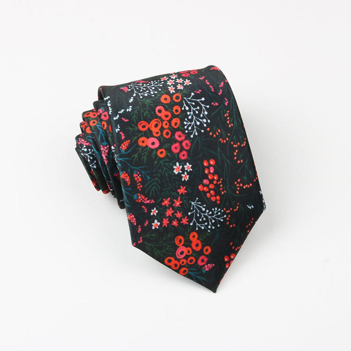 Men's Forest Berry Floral Pattern Necktie