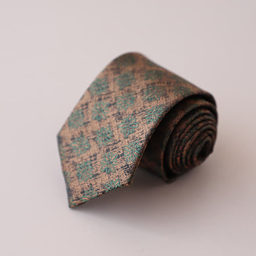 Men's Purple Green Flowers Tender Pattern Necktie - Green - image 2