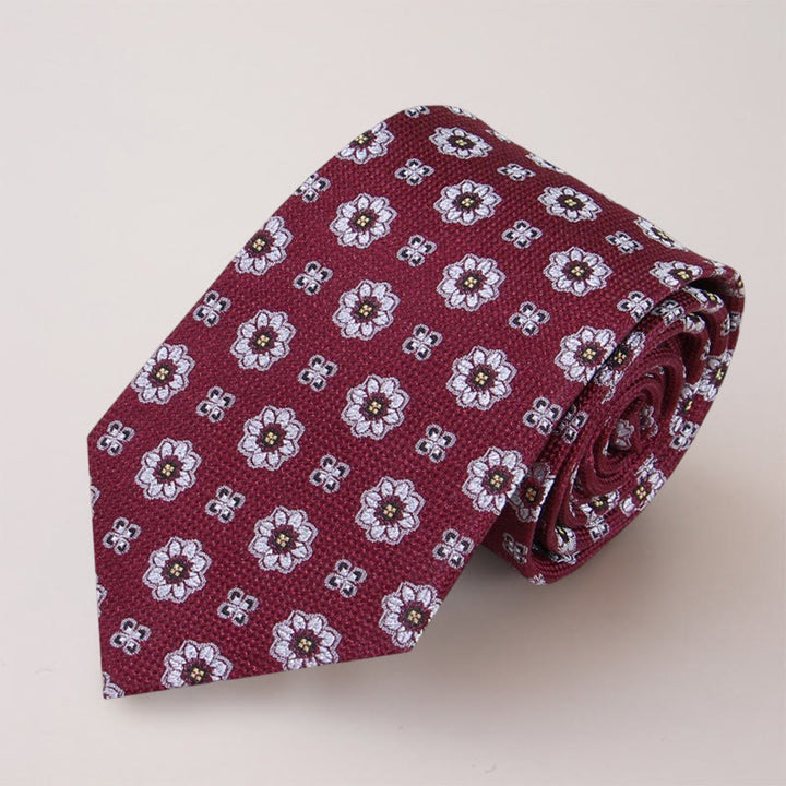 Men's Blue Mini Flowers Mulberry Silk Necktie - Red - image 1