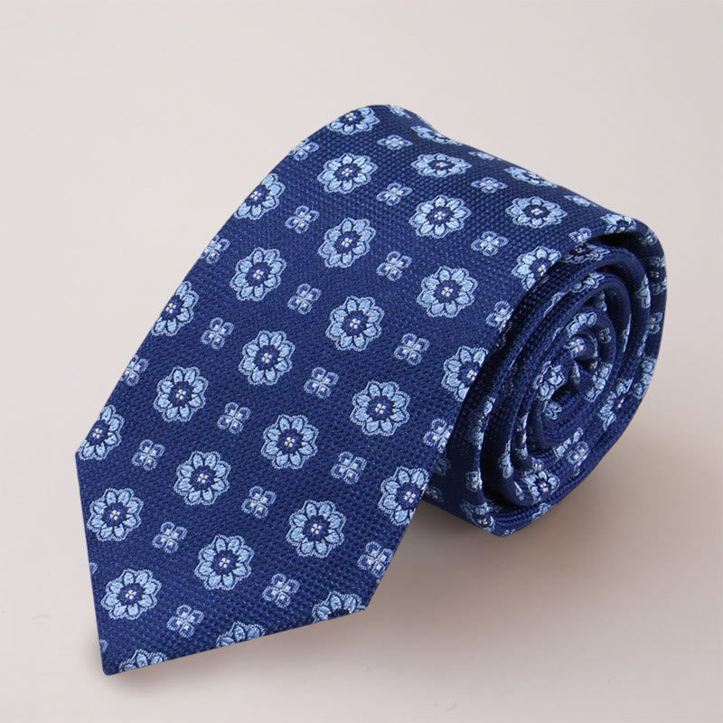 Men's Blue Mini Flowers Mulberry Silk Necktie - Blue - image 2