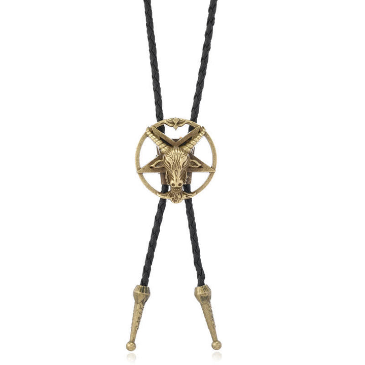 Vintage Hexagram Bull Moose Astrolabe Bolo Tie - image 1