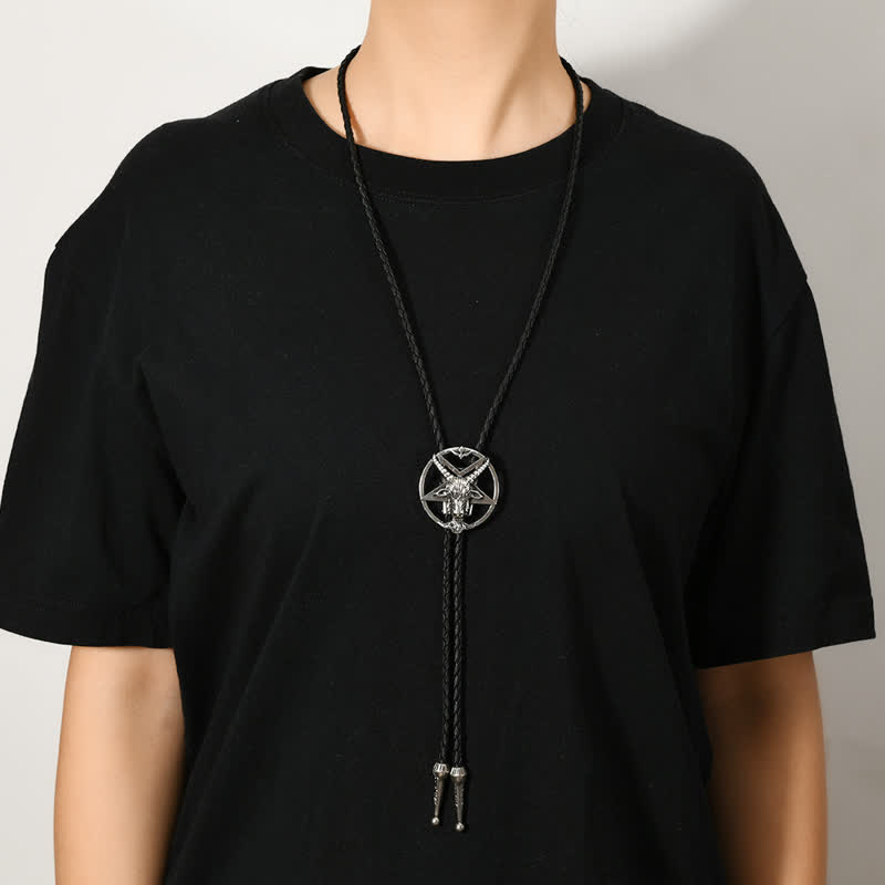 Vintage Hexagram Bull Moose Astrolabe Bolo Tie - image 3