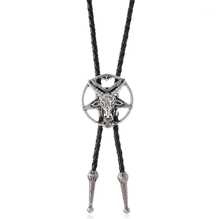 Vintage Hexagram Bull Moose Astrolabe Bolo Tie - image 5