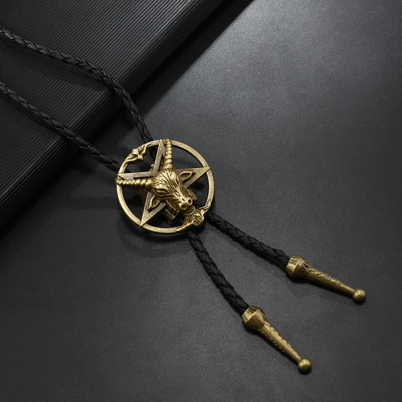 Vintage Hexagram Bull Moose Astrolabe Bolo Tie - Antique Bronze - image 0