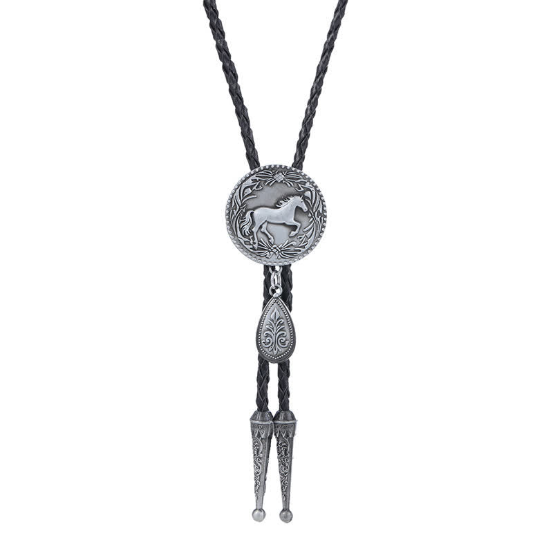 West Horse Carving Detailed Bolo Tie with Little Pendant