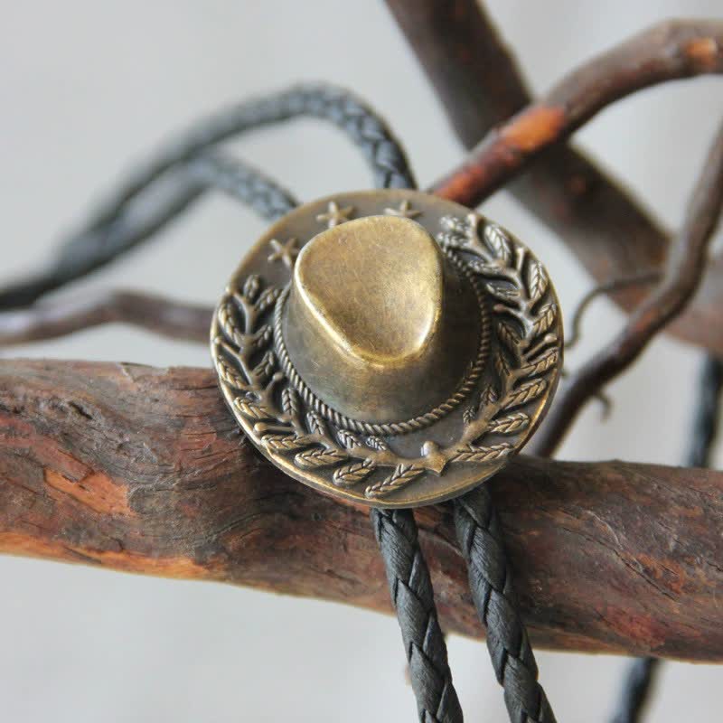 Bronze Charm Cowboy Hat Pendant Bolo Tie - image 0
