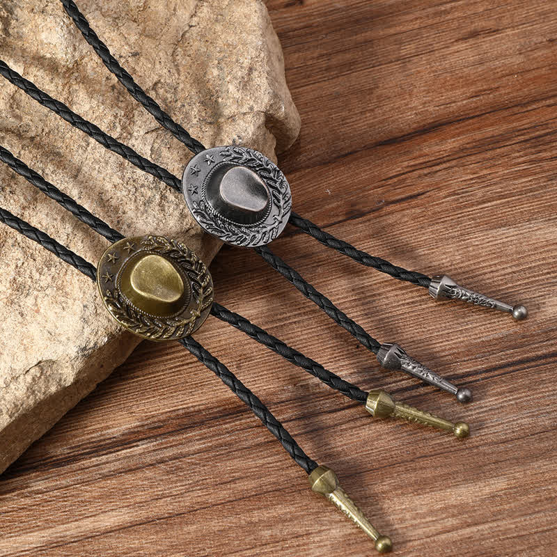 Bronze Charm Cowboy Hat Pendant Bolo Tie - image 1