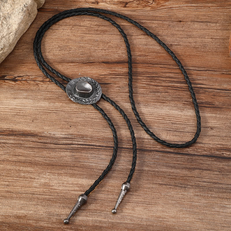 Bronze Charm Cowboy Hat Pendant Bolo Tie - Antique Silver - image 4