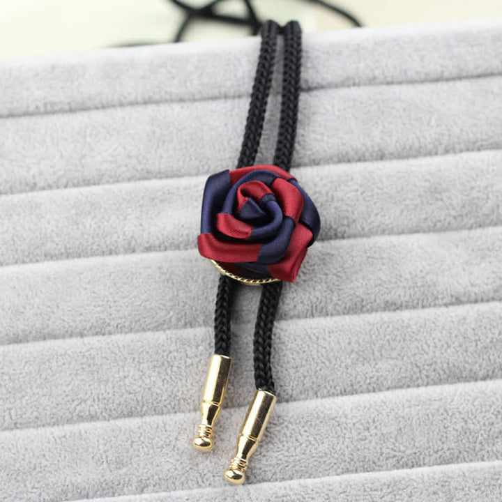 Burgundy & Navy Elegant Rose Pendant Bolo Tie - image 3