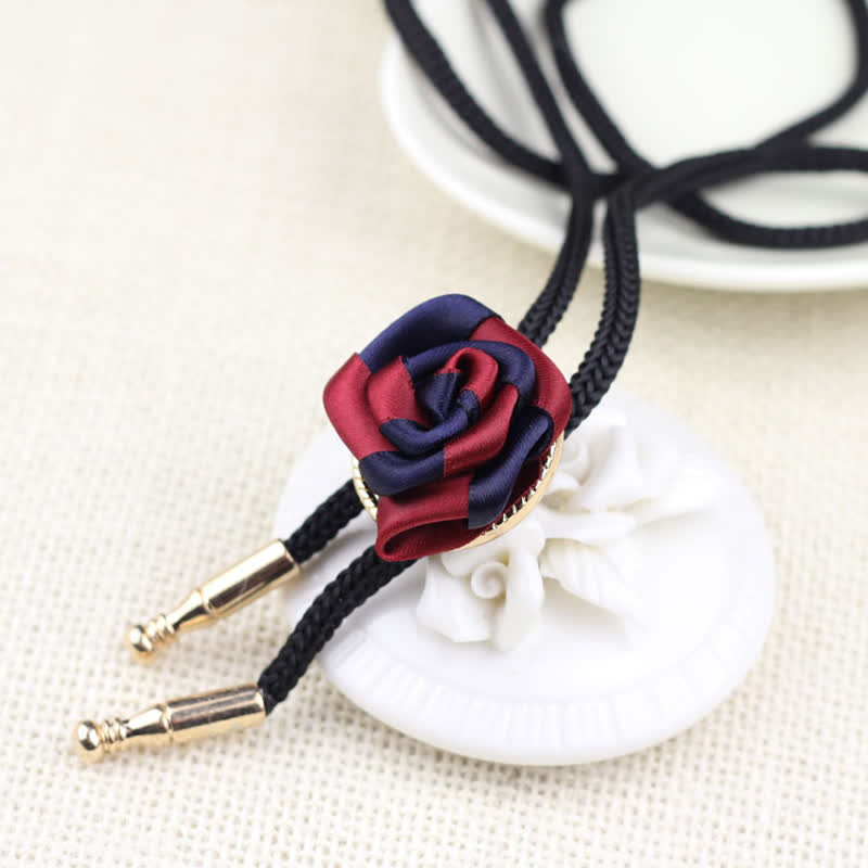 Burgundy & Navy Elegant Rose Pendant Bolo Tie - image 2