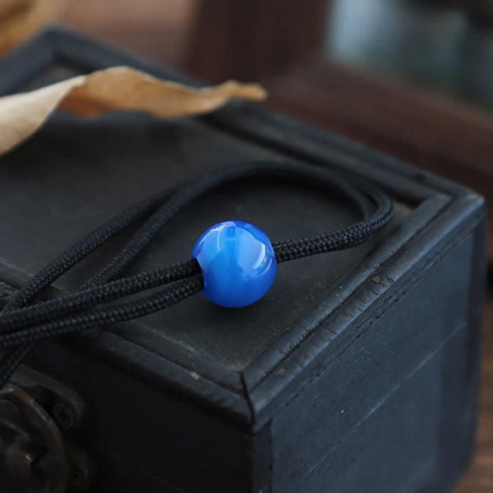 Handmade Simple Blue Round Agate Pendant Bolo Tie