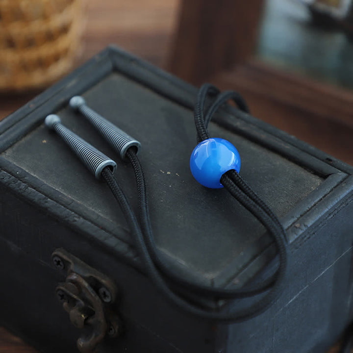 Handmade Simple Blue Round Agate Pendant Bolo Tie
