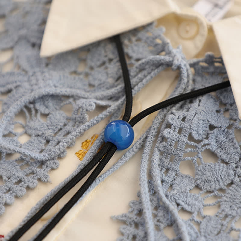 Handmade Simple Blue Round Agate Pendant Bolo Tie