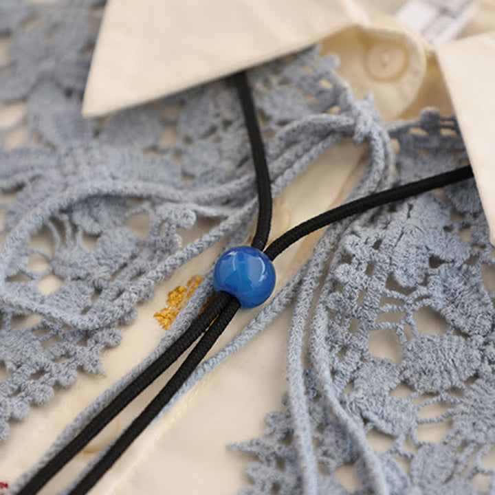 Handmade Simple Blue Round Agate Pendant Bolo Tie