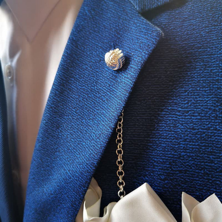 Men's Sailor Knot Lapel Chain Collar Brooch with Hanging Chain